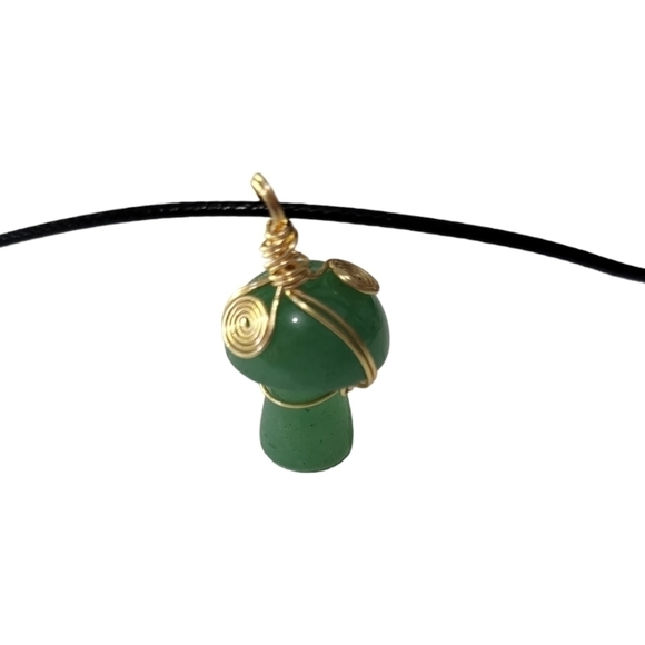 Handcrafted Aventurine Mushroom Necklace With 18-IN Cotton Wax Cord - Picture 3 of 4